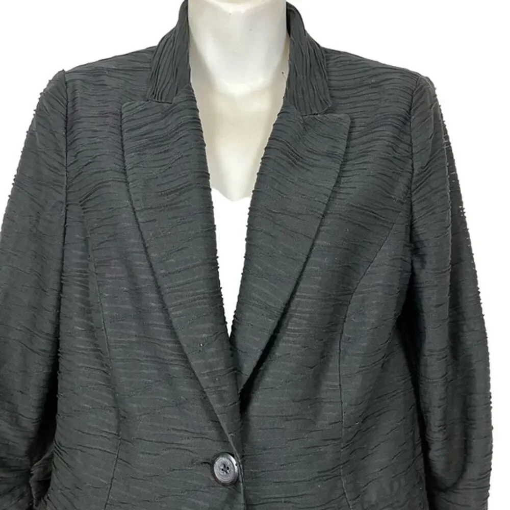Chicos Black Stretch Knit Lined Suit Jacket Career Office 3/4 Sleeve Blazer 0 S